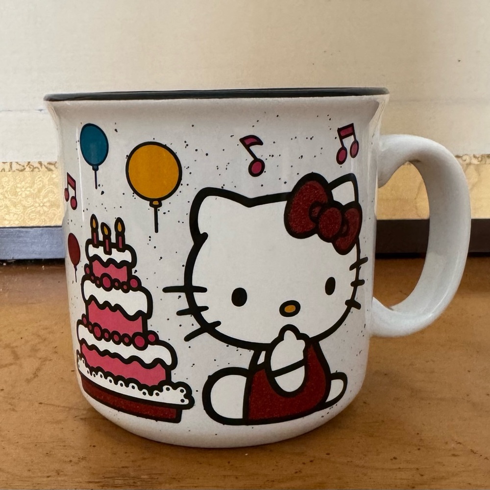 Hello Kitty, happy birthday oversized ceramic mug with glitter
